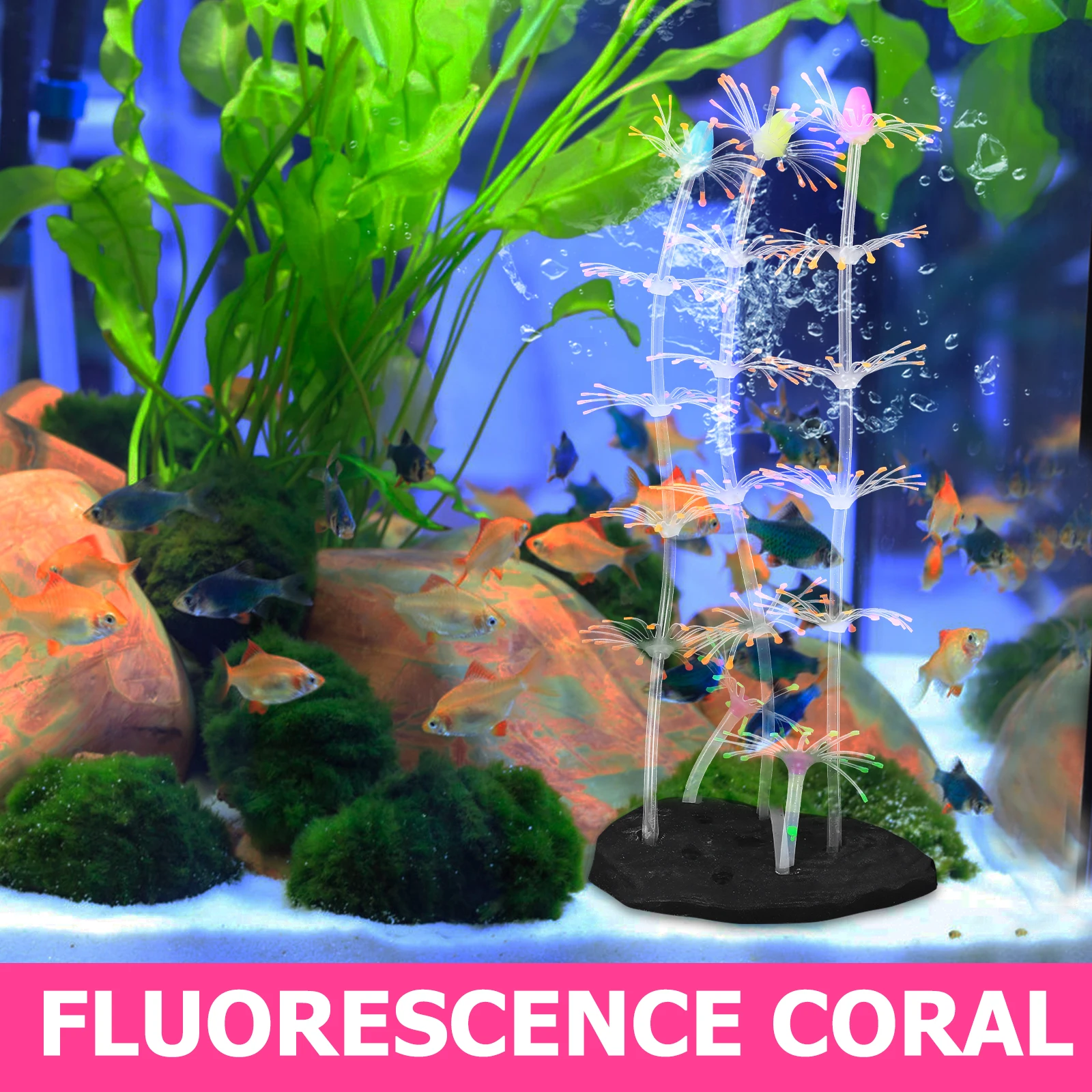 

Fluorescence Coral Glowing Aquarium Ornament For Fish Tank Artificial Coral Reef Bright Color Easy Install Underwater Decor
