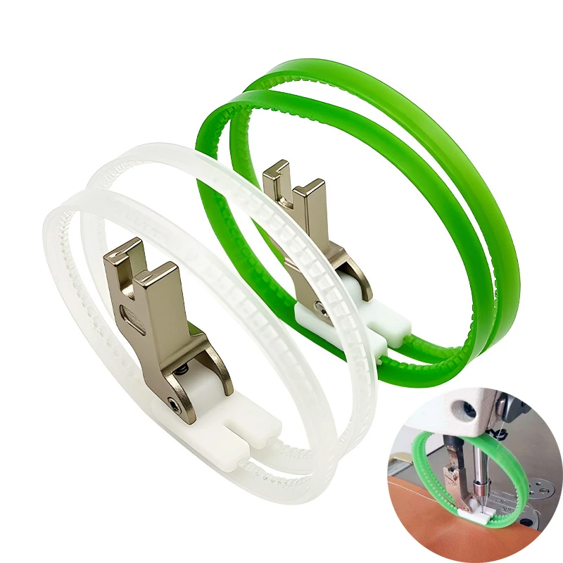 Pé de Máquina de Costura Rolante Branco/Verde # Pés de Anel Duplo T35 para Tecido de Couro, Acessórios para Máquinas de Costura Industriais Planas