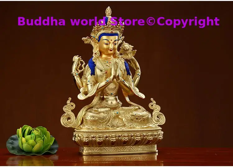 2025 Buddhist supplie High grade gilding gold Four-armed Avalokitesvara Bidhisattva buddha statue HOME effective protection