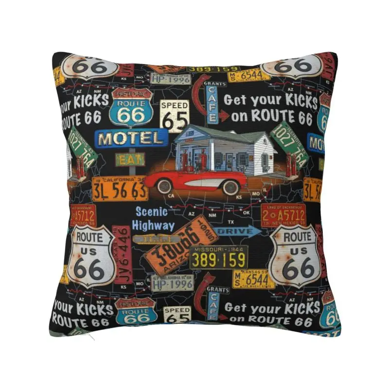 Modern Vintage America Road Route 66 Cushion Cover Soft Throw Pillow Case Decoration
