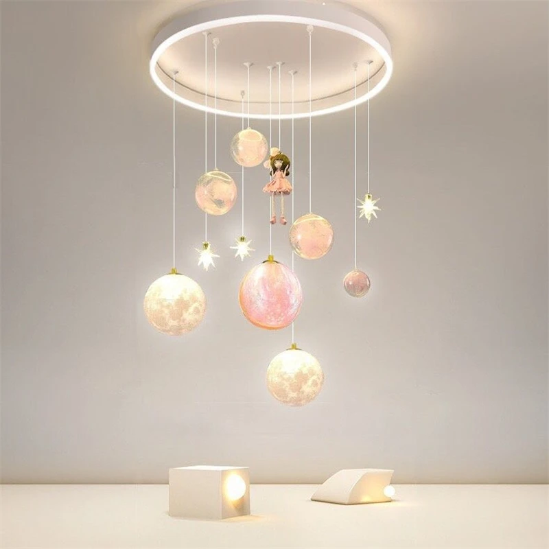 Ceiling Lighting Princess Room Star Astronaut Children\'s Bedroom Chandelier Living Room Hanging Lamp Girls Boys Home Appliance