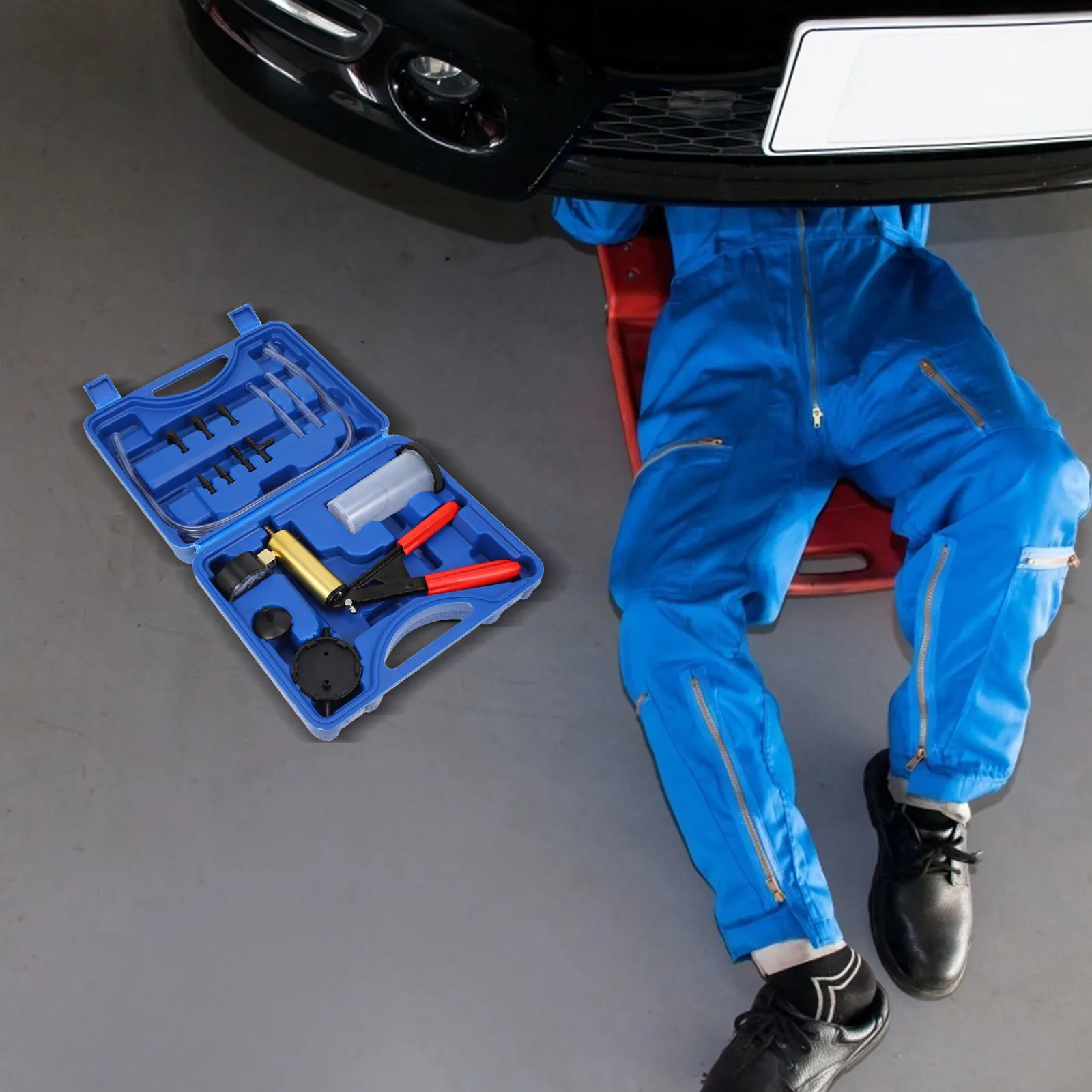 طقم مضخة ضغط تفريغ محمولة باليد 18 قطعة لأداة إصلاح السيارات الاحترافية لفرامل السيارة مع جهاز اختبار الخزان #3