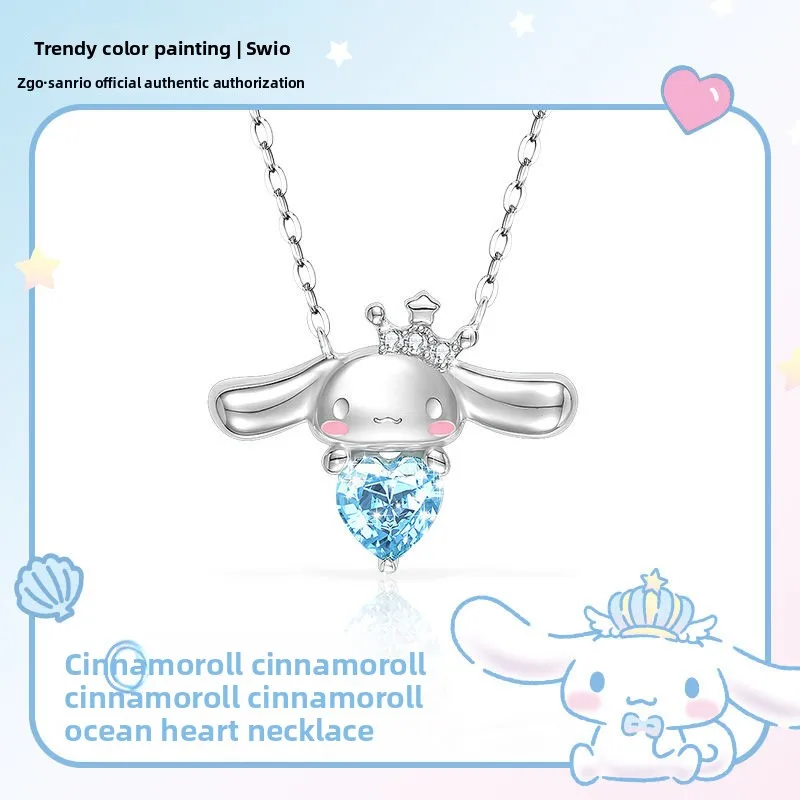 

Original Tide Color Painting Joint Sanrio Cinnamoroll Heart of The Ocean Sterling Silver Necklace Ins Gifts