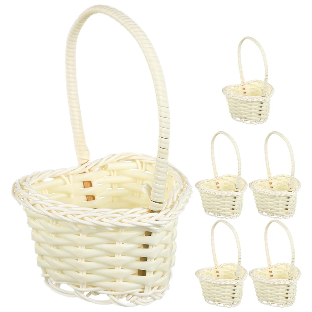 

6 Pcs Small Woven Flower Basket Child Wicker Storage Slim Laundry Plastic Bowls Mini Craft