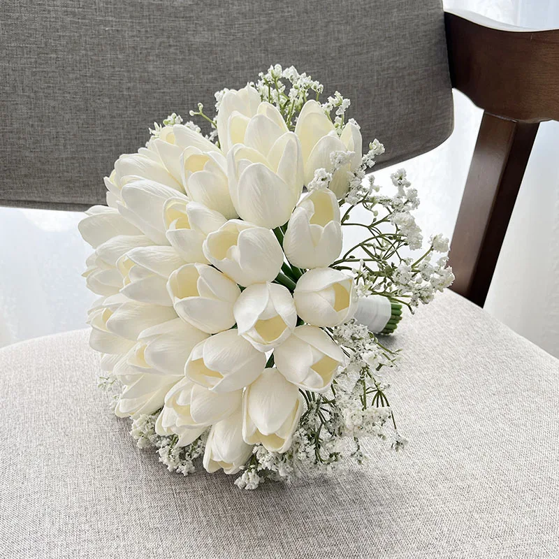 Bride Bouquet Wedding Accessories Tulips Baby's Breath Artificial Flowers Bridal Bouquet Table Centerpiece Anniversary Decor image 4
