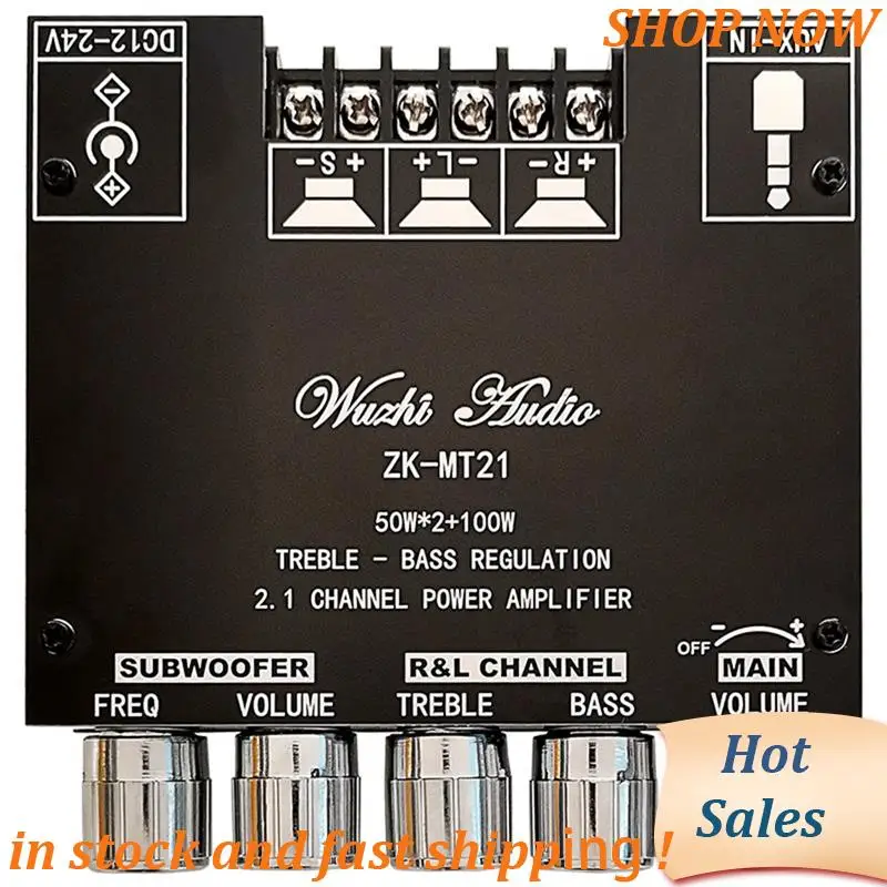 

ZK-MT21 2X50 Вт + 100 Вт 2,1-канальный сабвуфер, цифровой усилитель мощности, плата AUX, стерео Bluetooth 5,0, басовый усилитель, управление через приложение, прочный