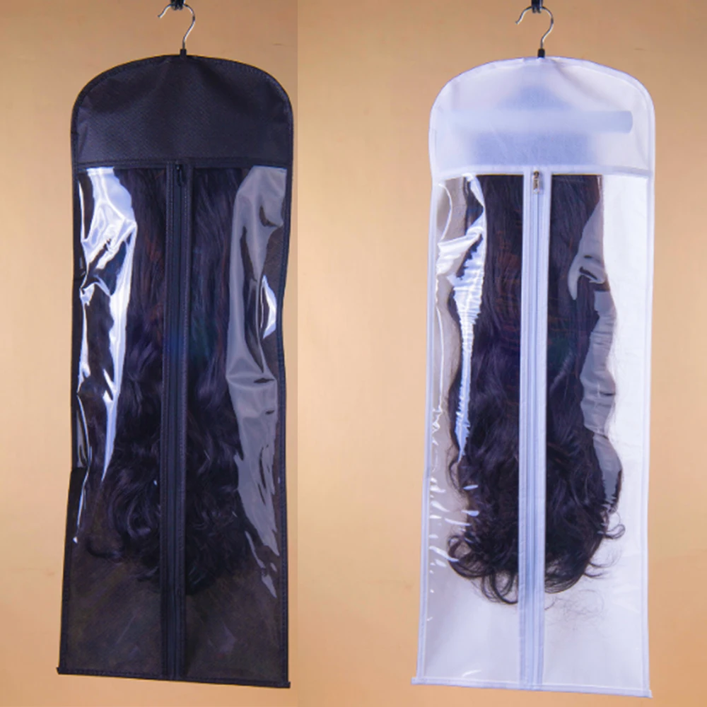 2pcs Extended 80cm Wig Bag Non-woven Fabric Wig Storage Bag with Dust Cover Clips Zipper Wig Storage Bag with Clothes Hanger