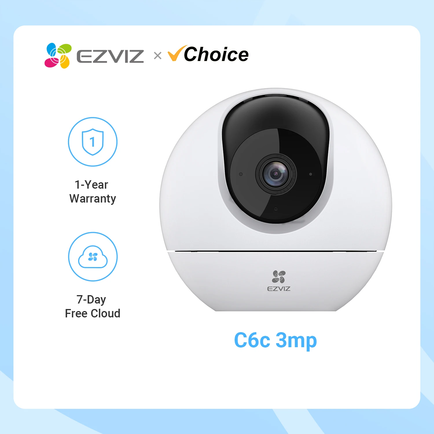 EZVIZ C6c 2K Indoor Camera, 360° Pan/Tilt with Human Detection&Auto Tracking, Starlight Night Vision, 2-Way Talk, 512GB Storage