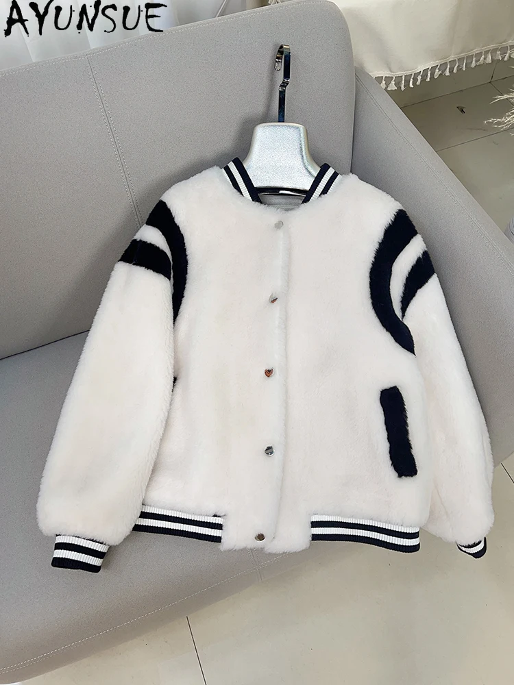 AYUNSUE 100% Natuurlijke Wol vrouwen Jas 2025 Herfst Winter Baseball Lam Bont Jas Vrouw Kleding Outerwears Nieuwe Abrigo Mujer