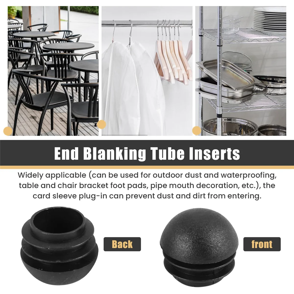 2 Pcs 25mm Dia Plastic Round Tube Inserts End Blanking Caps Black