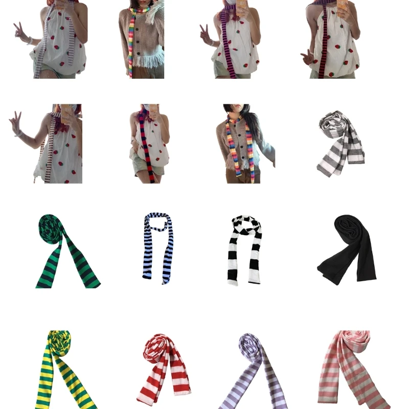 Colorful Stripe Pattern Scarf for Girls Summer Breathable Scarves for Students