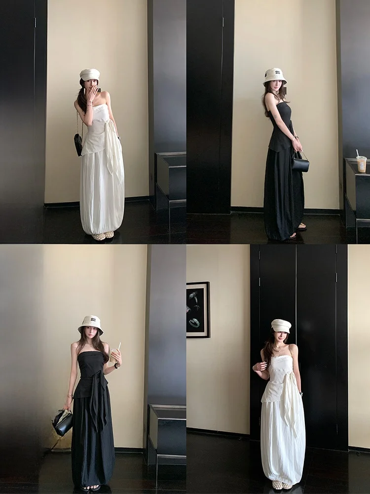 

Skk Store Milan Holiday Мягкий шелковый бюстье на бретельках ter Ne Топ плиссированная юбка комплект женский модный летний наряд