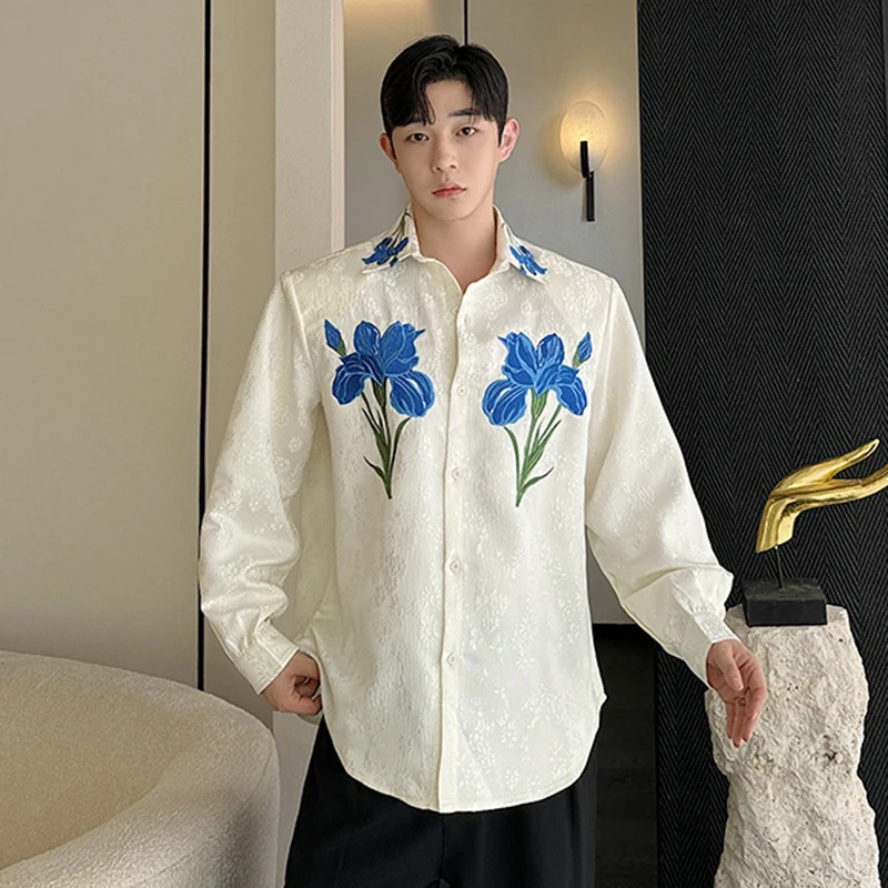 IEFB Niche Design Men\'s Shirt Embroidered Flower Pattern Long Sleeve Shirts Korean New Chic Women\'s Wear Men Clothing 9C7021