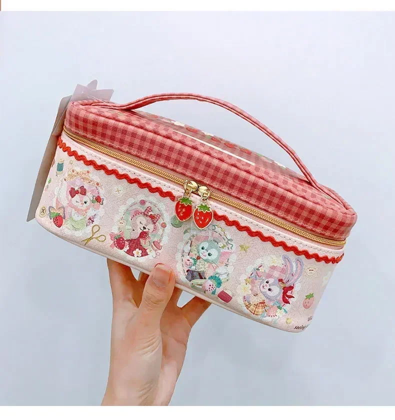 

Japanese Disney Valentine's Day Strawberry Series Tote Bag Pink LinaBell Handbag Shoulder Canvas Bag StellaLou Pink Plaid Cute