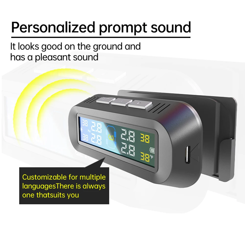 Car TPMS Tire Pressure Alarm Monitor System 4 External Sensors Temperature Warning Fuel Save LCD Display Solar/USB Powered