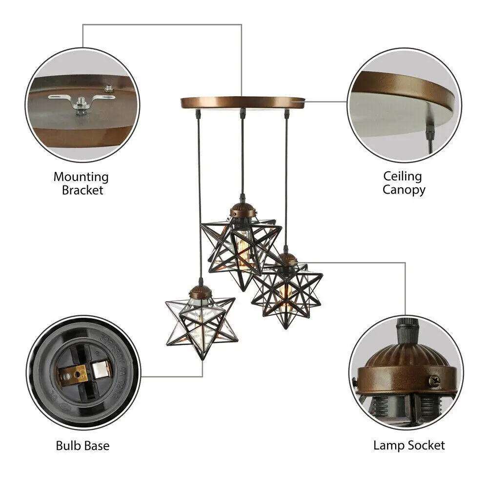 3-Light Moravian Star Glass จี้โคมไฟระย้าโคมไฟเพดานโมเดิร์นโคมไฟ