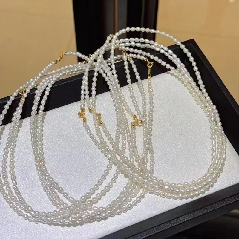 

SGARIT Silver 925 Natural Freshwater 100% Pearls Necklaces 3-4mm Mini Baroque White Pearls Beads for Women Jewelry Gifts