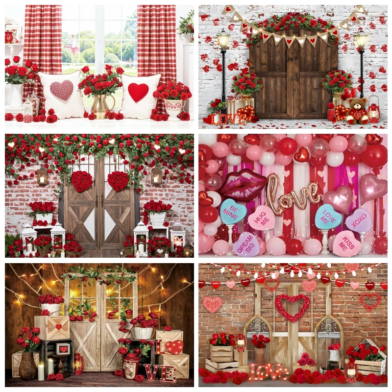 

February 14 Valentine's Day Backdrops Photography Rose Flowers Couple Anniversary Portrait Background Party Decor Photo Studio