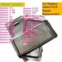 10Pcs/Lot For Realme 16 15 15T 14 Pro Lite 14X 13 12 Plus 11 11X 10 9 9i 8i 4G 5G Touch Screen Front Outer Glass Panel With OCA