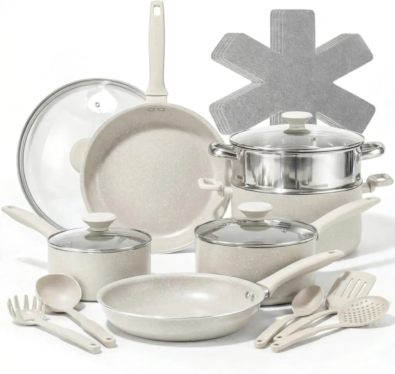 

20 Pc Nonstick Pots & Pans Set with Steamer, Utensils & Protectors, Stay Cool Handles, Oven & Dishwasher Safe