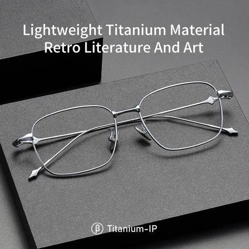Imagen 2 del producto Montura de gafas ópticas ultraligeras Retro de titanio puro para hombre, gafas graduadas antiluz azul a la moda para mujer, AD-702
