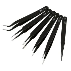 6PCS Precision Tweezer Set ESD Stainless Steel Repair Tools for Electronic Soldering Processes ESD Straight Tweezers