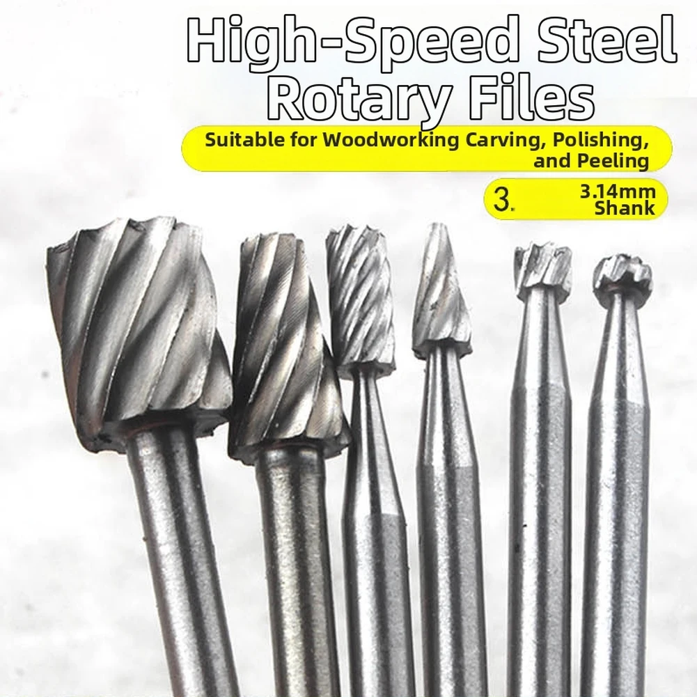 20-Piece HSS Rotary File Set for Wood Carving Plastic Shaping and Soft Metal Grinding with 3.14mm Shank Compatibility