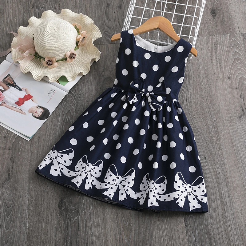 Summer Girls Short Sleeve Dress For Kids Polka Dot Dress Wedding Birthday Party Vestidos 3 6 7 9 12Year Children Casual Clothing