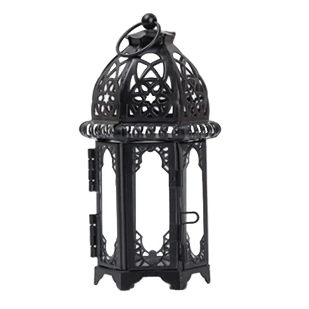 Votive Candle Lampshade Wrought Iron Windproof Lantern Retro Tabletop Chandelier Candlestick for Wedding and Festive Decor