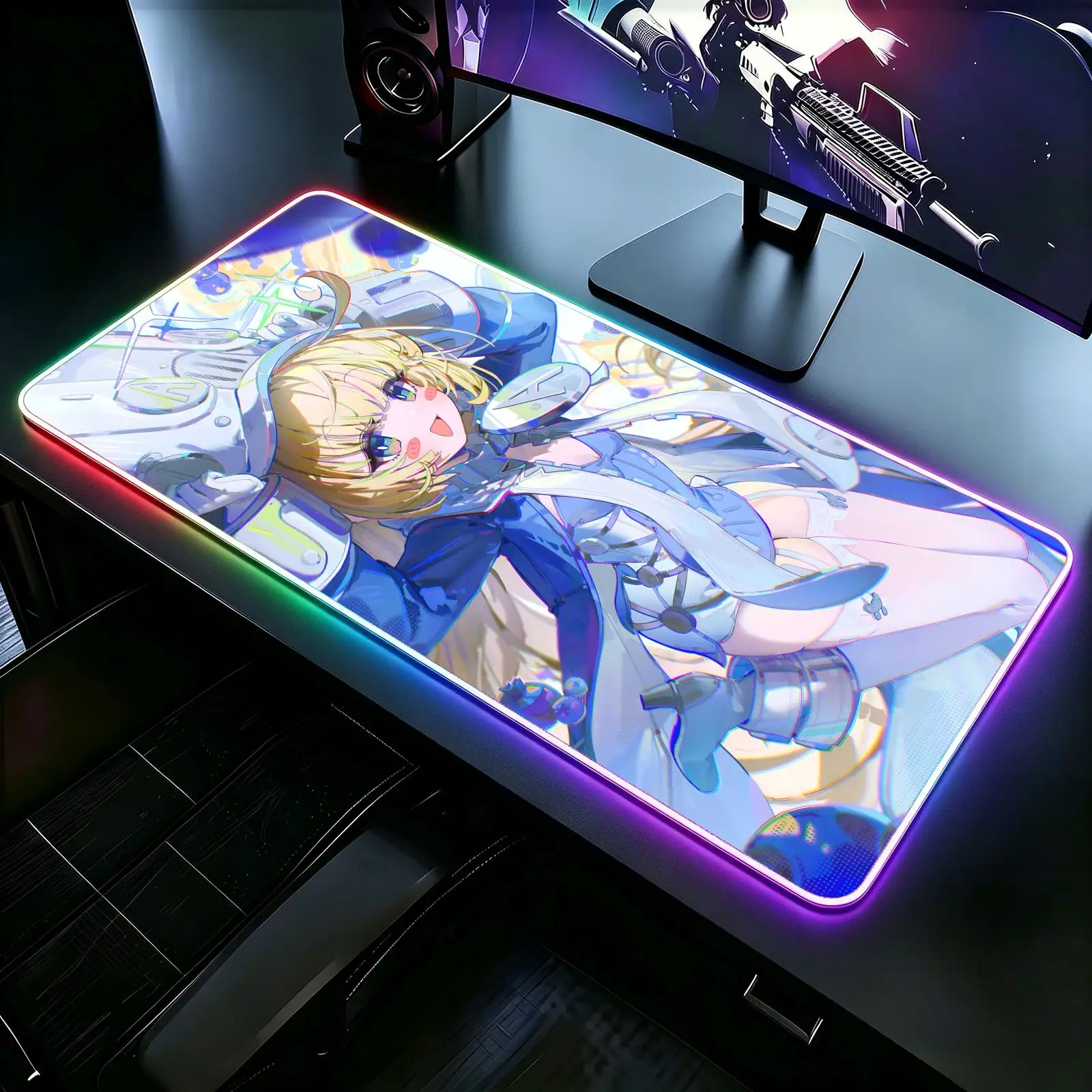 Glow Gaming Desk Pad, wearproof sewn border, anti-slip mat for desktop, bedroom & office use Zenless Zone Zero Norma Hollowell