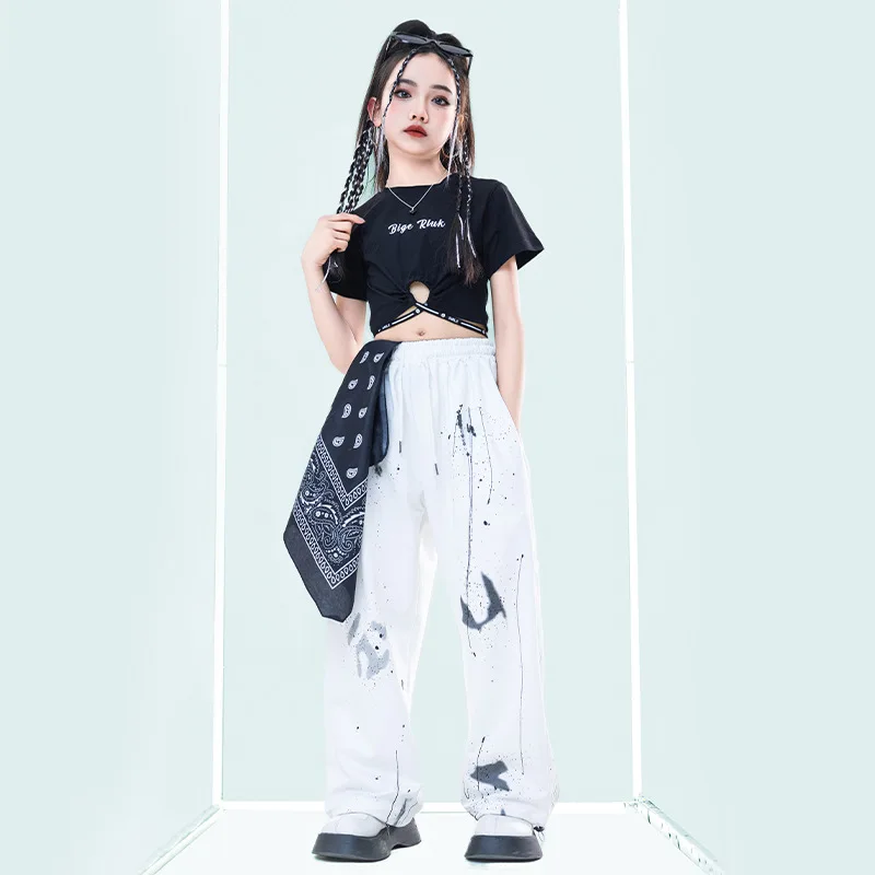 أزياء رقص الجاز للأطفال ، بدلة الهيب هوب للبنات ، على الطراز الكوري ، السرة المكشوفة ، الصيف