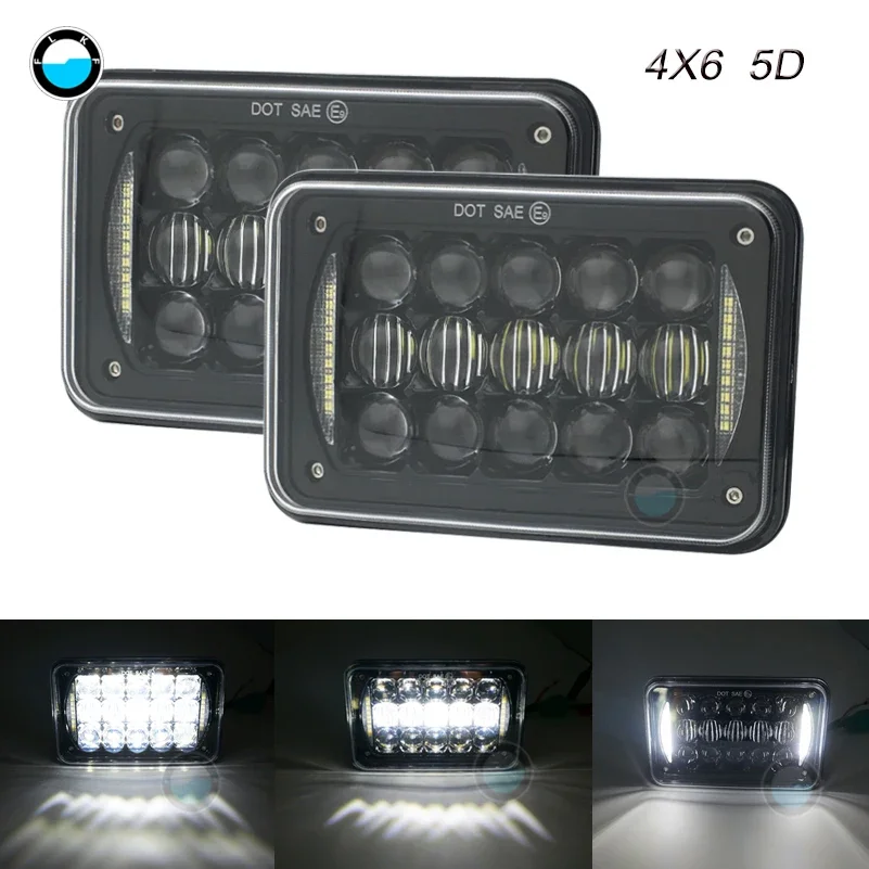 

2X4x6 LED Headlights DRL DOT Approved Rectangle 6X4 5D 48W LED Headlamp Replacement H4656/H4651 Black Housing