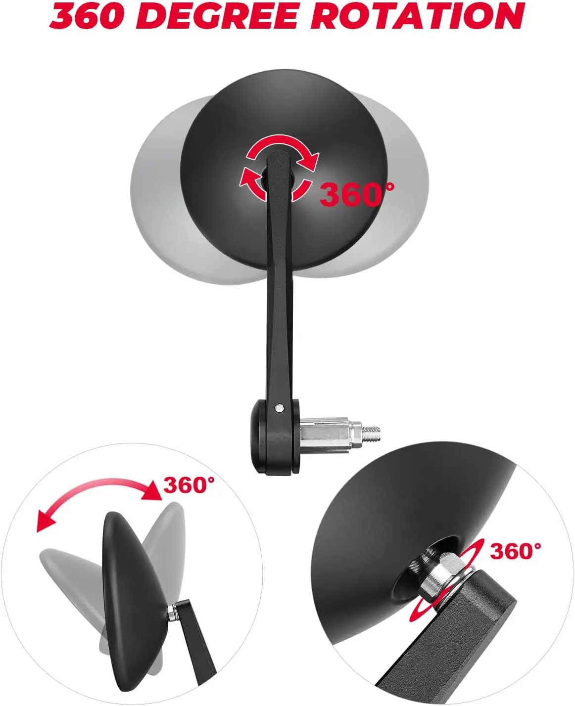 Motorcycle Bar End Rearview Mirrors with 360-Degree Ball Joint Adjustment, Handlebar-Mounted Side Mirrors for Cruiser Bikes