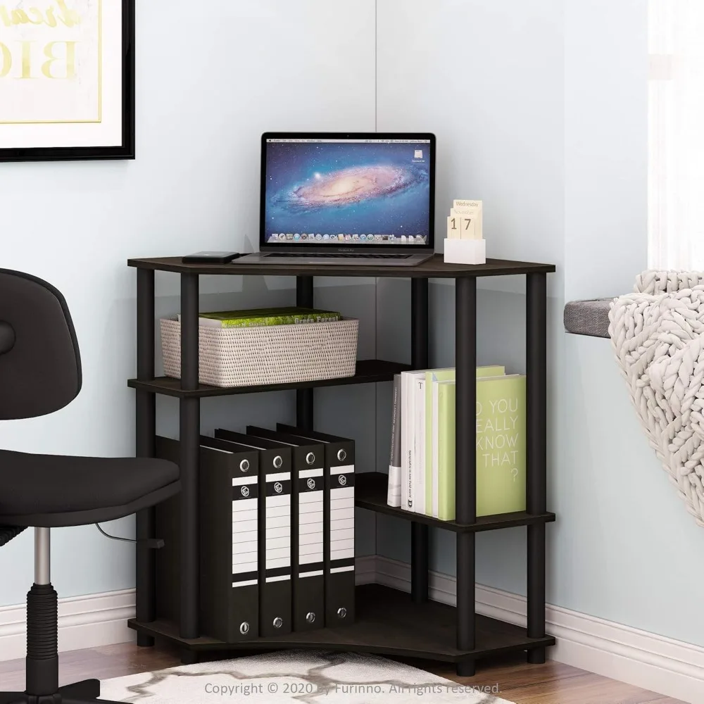 

Turn-N-Tube Space-Saving Corner Desk, 2-Layer Multipurpose Corner Desk, Espresso/Black, 22.5 D x 31.1 W x 28.5 H inches