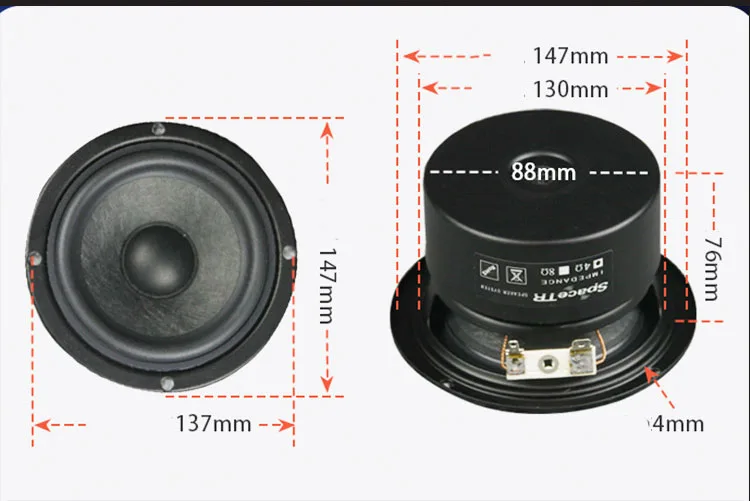 5 cal głośnik średniotonowy 4 ohm/8 ohm głośnik HIFI wełna lniane głośnik stożek papieru głośnik multimedialny 25W