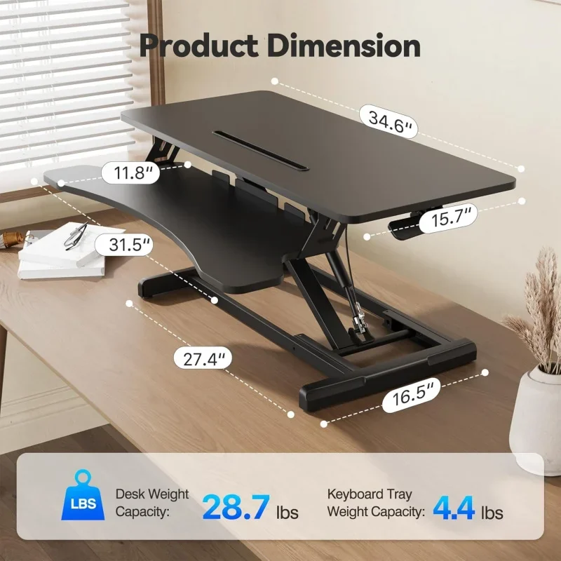 35 Standing Desk Converter, Height Adjustable Desktop Standing Desk with Keyboard Tray Two Monitors, Sit to Stand up Desk R