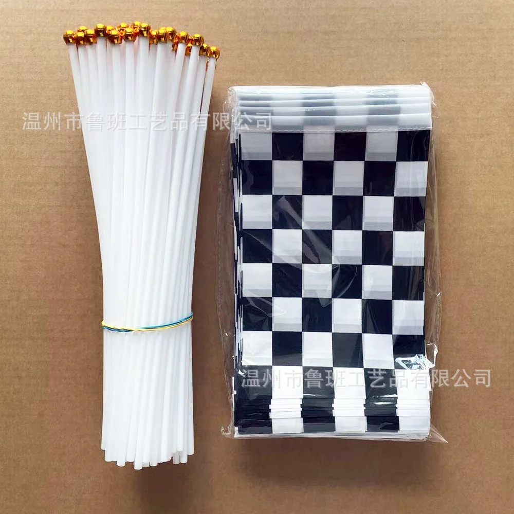 TIKI FLAG  Checkered Racing hand flag 14x21cm Polyester Black and White racing Hand Waving Flag with plastic Flagpole