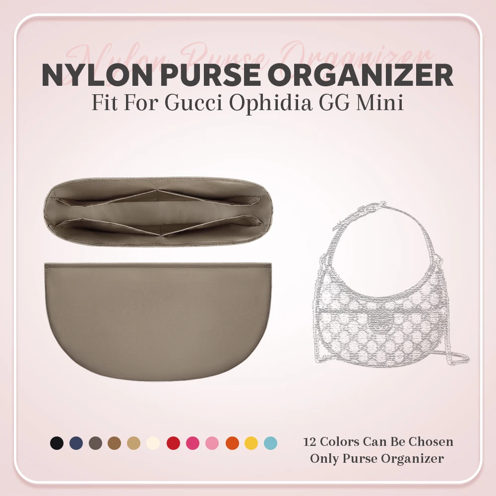 Nylon Purse Organizer Insert, Inside Purse Storage Bag Fit for Gucci Ophidia GG Mini Half Moon Handbag Makeup Inner Liners Bag