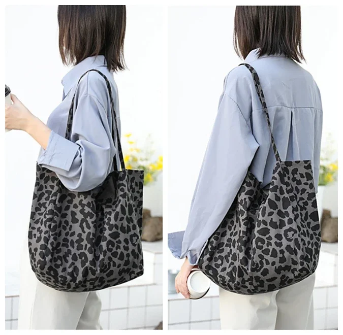 Big Capacity Fabric Top-handle Tote Bag Female Teenager Fashion Student Animal Pattern Soft Open Handbag Shopping Shopper Bag