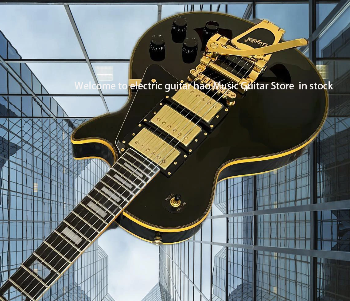 جيتار كهربائي أسود ساخن، تكوين كامل الارتفاع، ثلاثة التقاطات، عصا تحكم كبيرة، عرض الروك