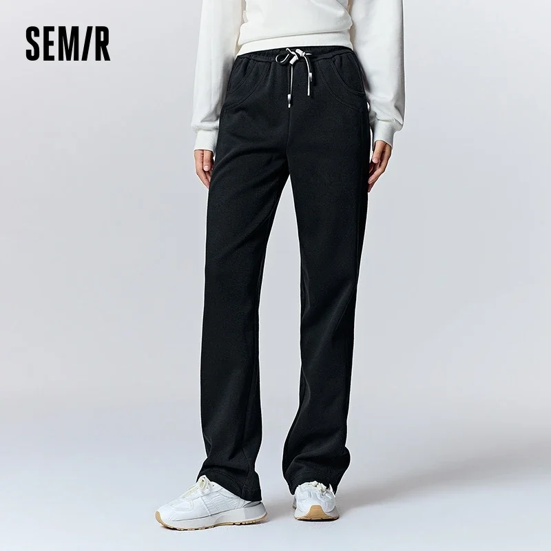 Semir Casual Pants Women Fleece Trousers Simple Temperament 2023 Winter New Comfortable Straight Pants