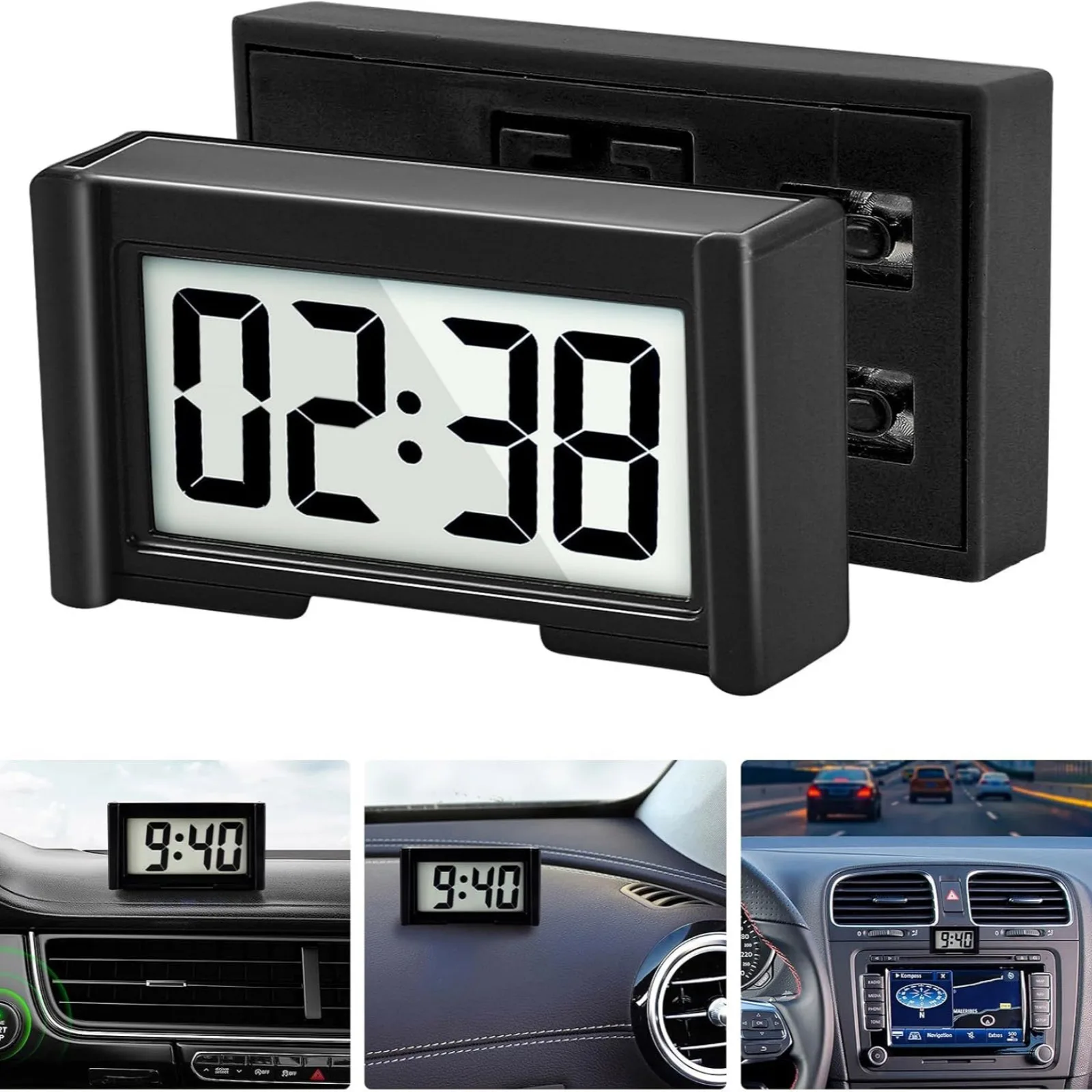 3PCS Mini Digital Clock Small Adhesive Stick On With AG10 Battery Included Car Clocks For Dash Stick On w/ Large Display Screen