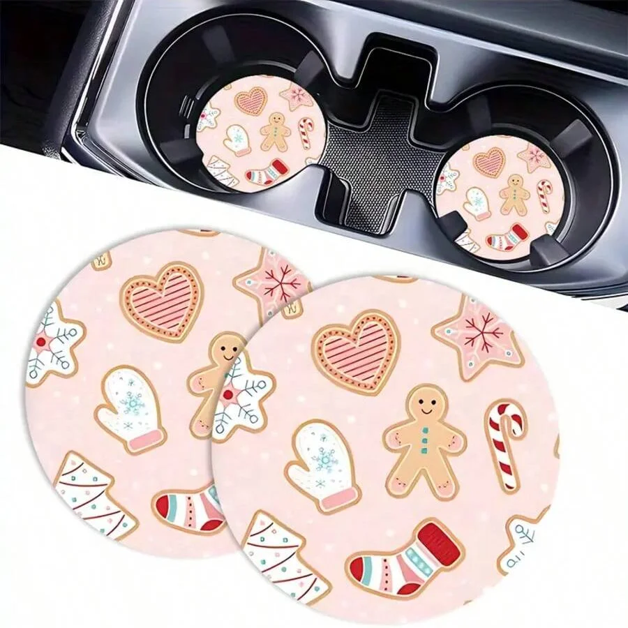 Dessous de verre de voiture 2 pièces-motif bonhomme en pain d'épice, doublure de porte-gobelet universelle antidérapante, access