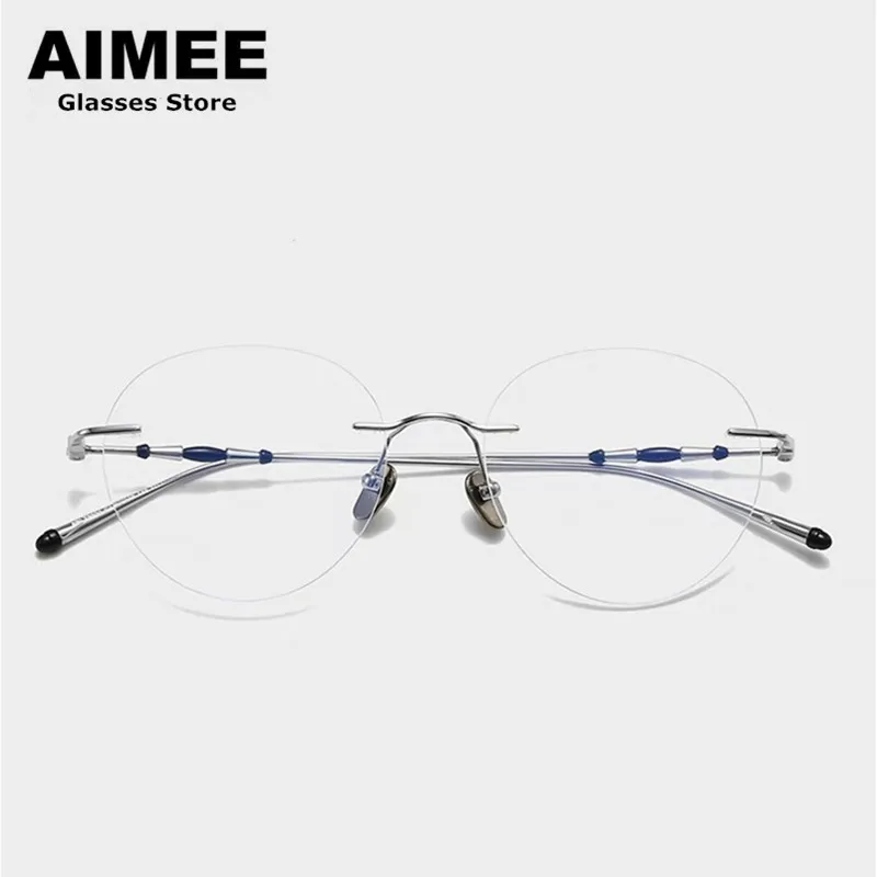 Lunettes rondes sans monture en titane pur pour hommes et femmes, lunettes de myopie, design japonais, contrevenants optiques