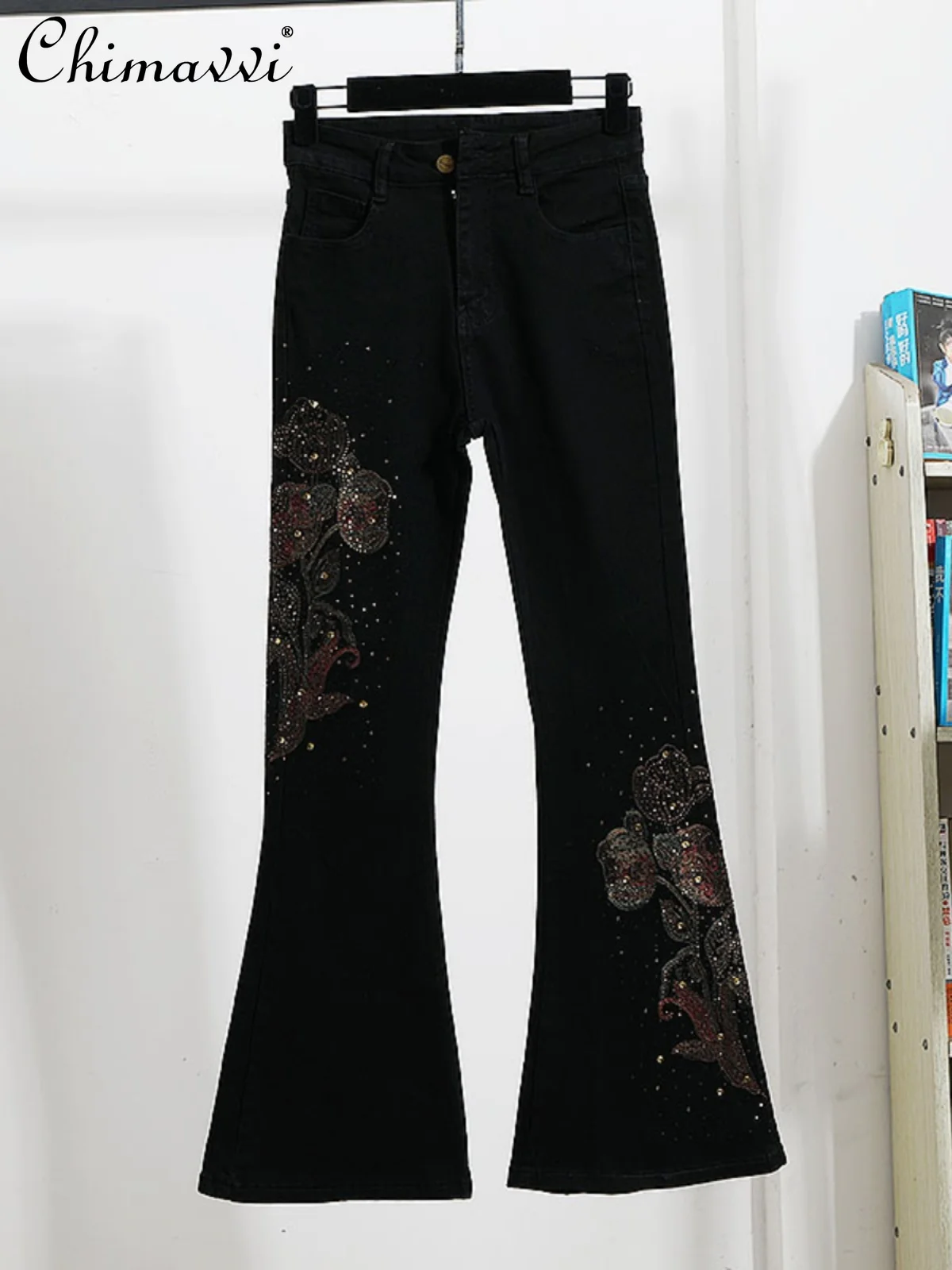 2024 Autumn New European Heavy Embroidery High Waist Slimming Harem Drop Crotch Pants Streetwear Slim Elegant Flared Pants Women