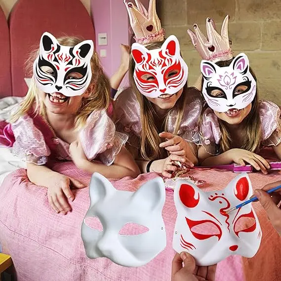 Blank Cat Masks DIY White Plain Party Cosplay Prop Painting Face Mask Unpainted Paper Fox Masks Craft Hand Halloween Accessories