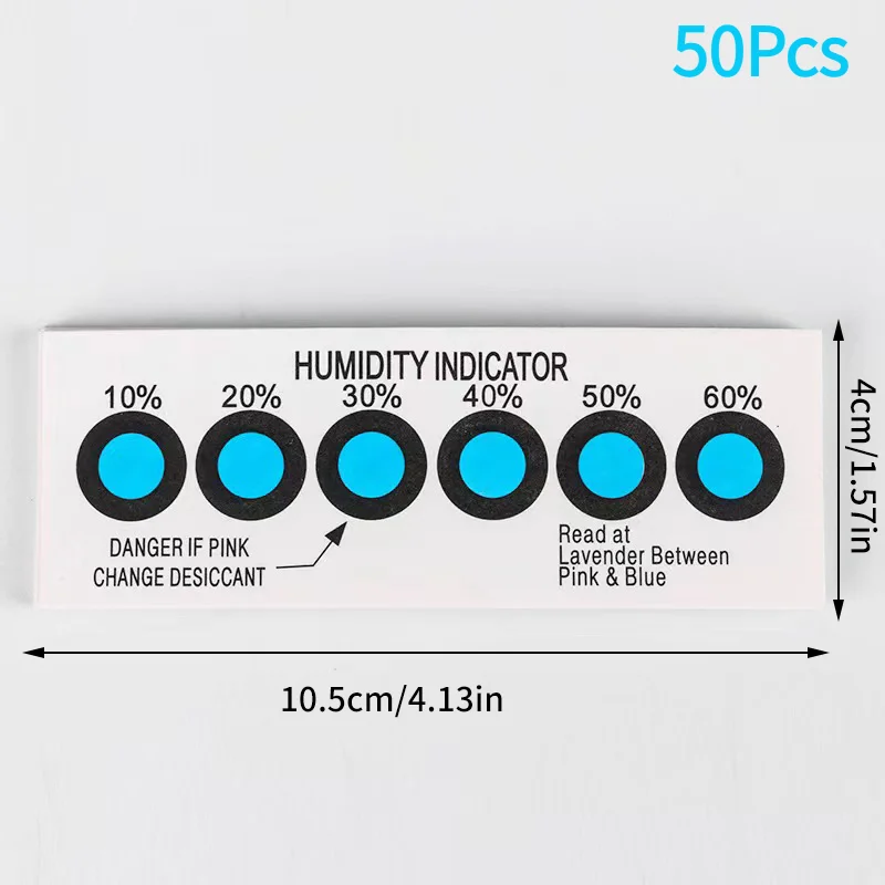 50Pcs For Testing 10%-60% Humidity In Closed Containers Test Paper Card Blue Six-point Humidity Indicator Card.