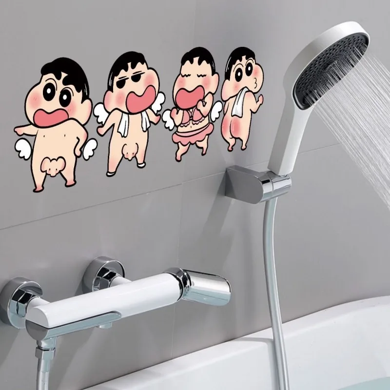 Bonito dos desenhos animados lápis shin-chan adesivo de parede banheiro banheiro telha porta de vidro decoração adesivo à prova dwaterproof água atacado