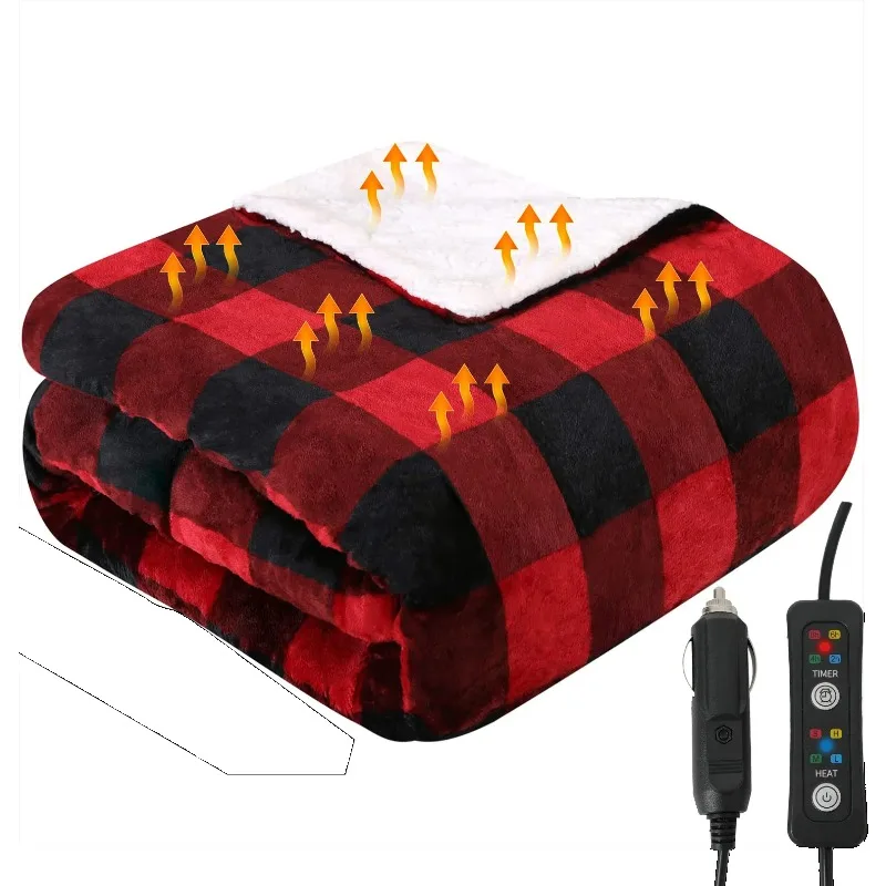 

New Arrival 12V Plaid Electric Thermal Blanket Soft Adjustable Car and RV Heating for Cold Weather Wearable