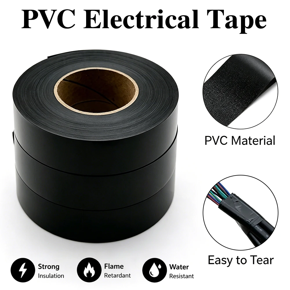 Black width 19mm PVC Electrical Tape 25m/35m Insulation Flame Retardant Tape  for home auto workshop and industrial maintenance
